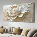 MooMel Large Framed Abstract White Flower Wall Art, Modern Canvas Wall Decor for Living Room Bedroom Dining Room Home Office, 29x58 Inch.