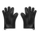 Heat Resistant Oven Mitts - 2 pcs Thermal Silicone Lined Kitchen Gloves, Waterproof & Non-Slip, 5-Finger Oven Mitts for Baking, Cooking, Grilling, Microwave, 11"x7.67"x0.39" (2,Black)