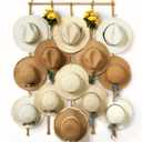 HYDERMUS Macrame Hat Organizer Rack for Wall 15 Clips 31x53in Large Fedora Hat Hangers Display for Wide Brimmed Hat Holder Storage Boho Decor for Fedora Sun Straw Panama Closet Bedroom Brown