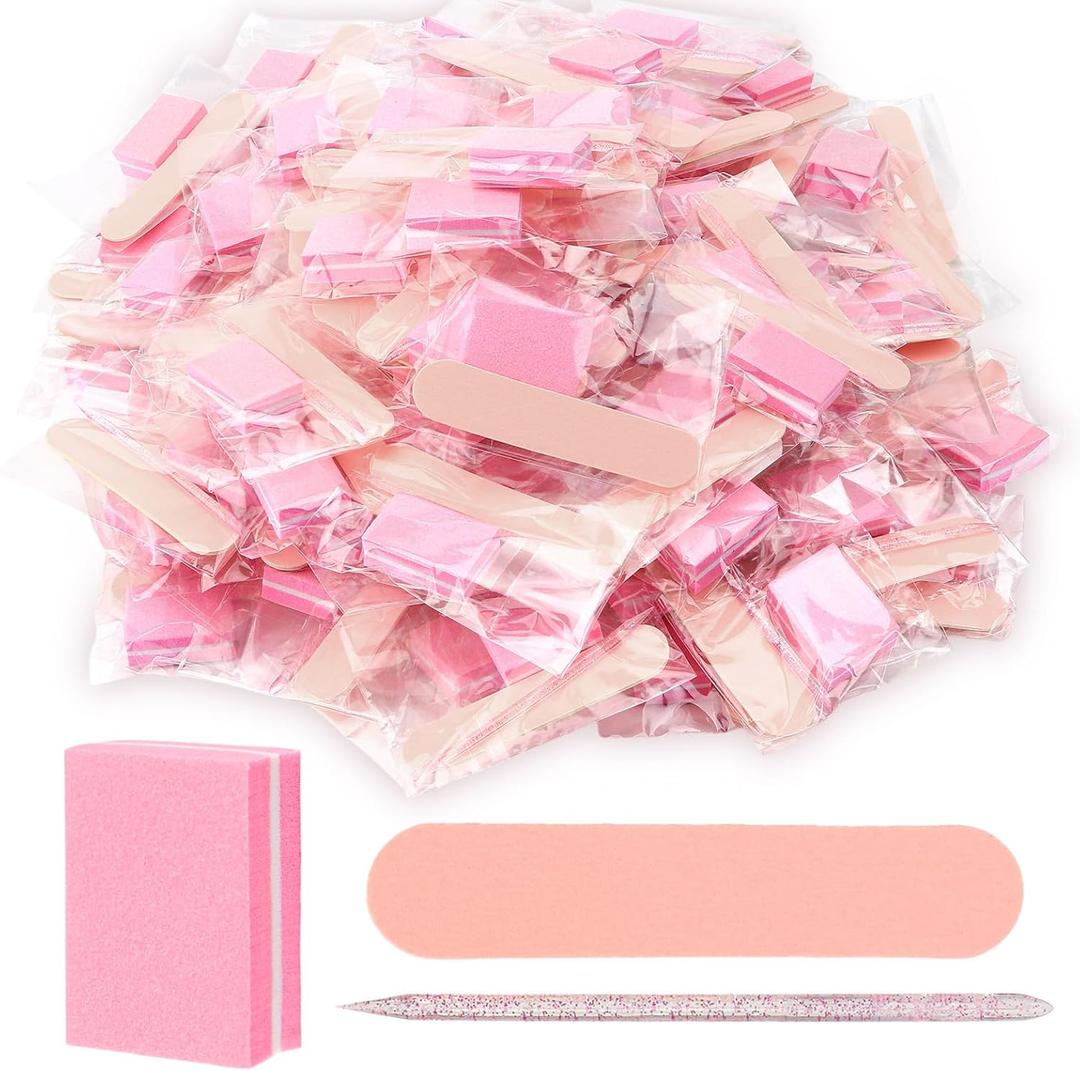 40 Sets Professional Manicure Press On Nail Tool Kit, Pink Disposable Manicure Nail Supplies kit with Mini Nail File,Mini Nail Buffer,Nail Stick