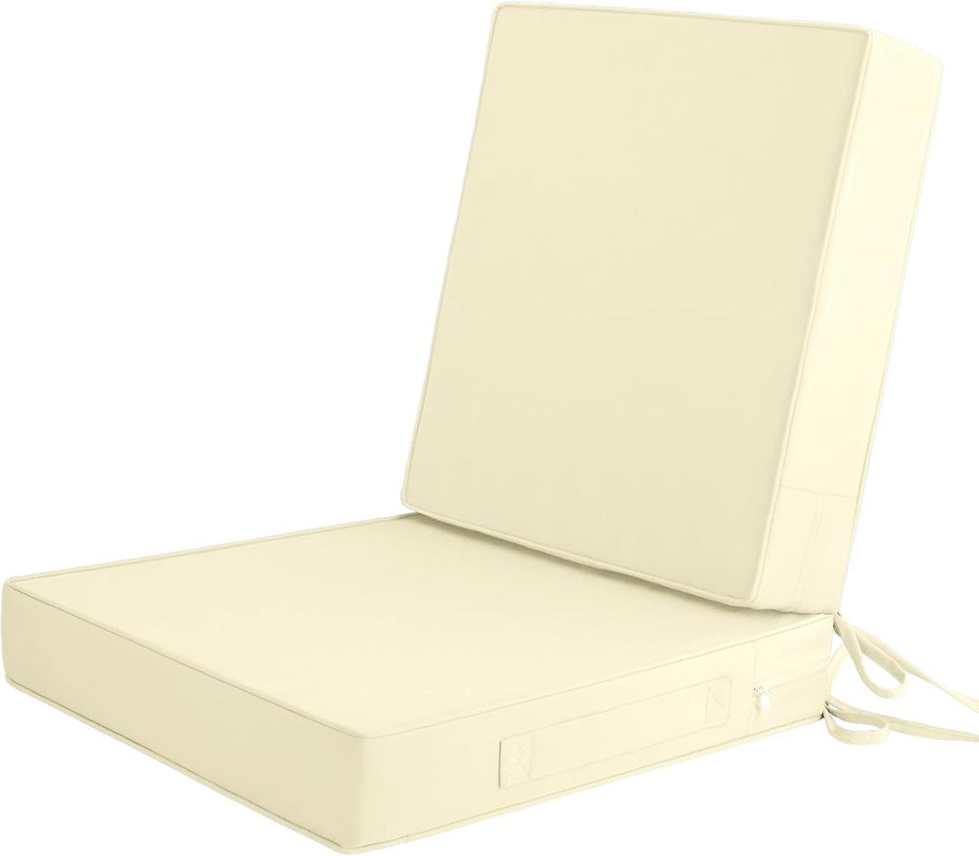 Outdoor Chair Cushions Set of 2, Waterproof Patio Chair Cushions 19x19x3 in for Outdoor Furniture, Outdoor Seat cushions with Non-slip Bottom, Fade Resistant Removable Cover with Handle, Milk Apricot