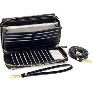 Peacocktion Womens Crossbody Wristlet Wallets with Cell Phone Pocket RFID Vegan Leather Cross Body Purses Travel (01-black)