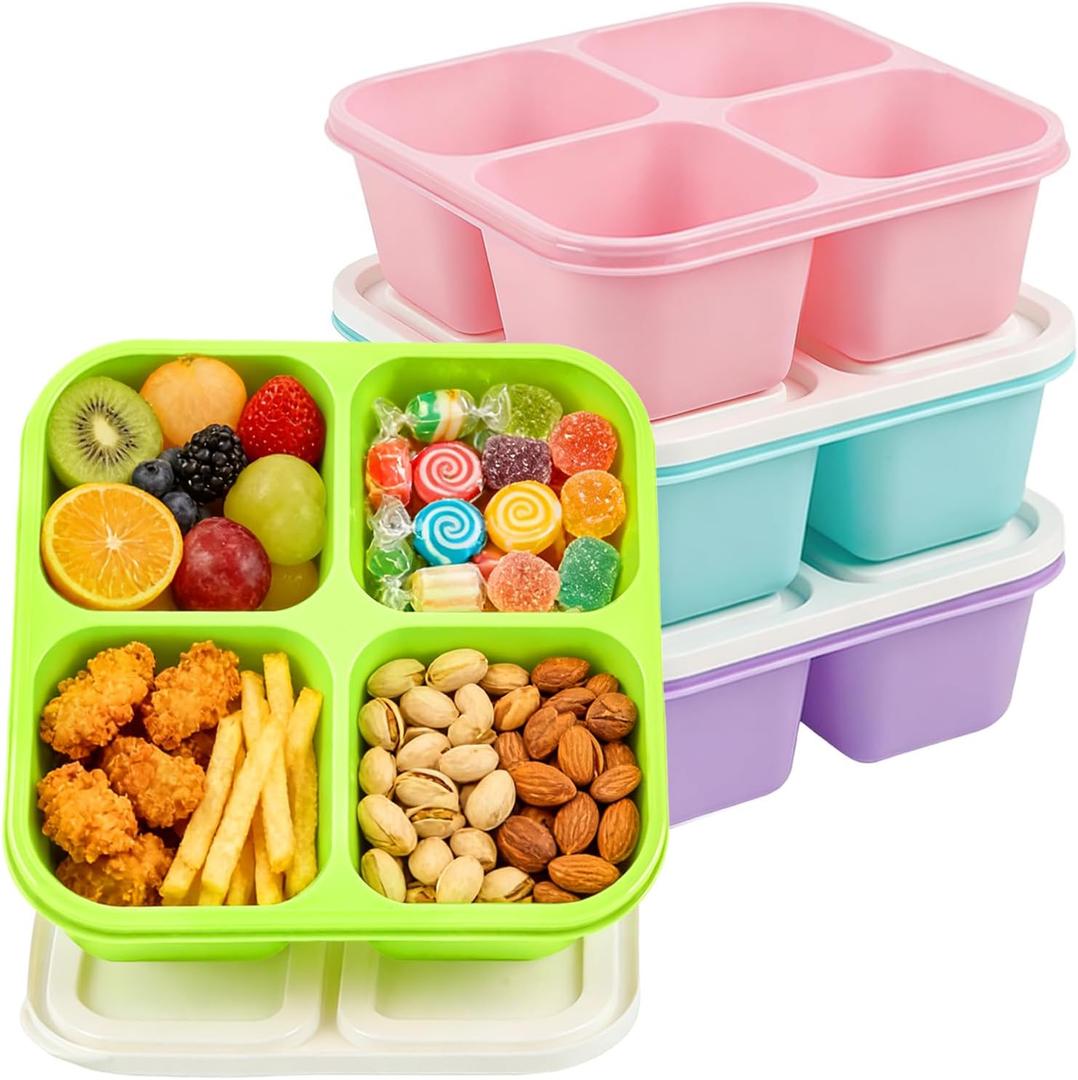 4 Pack Snack Containers Bento Box Adult Lunch Box,Meal Prep Container, Reusable Food Storage lunch Containers Stackable for Work, Travel and Gym (Grass Green, Pink, Green, Purple)