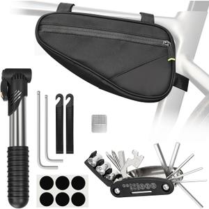 Bike Repair Kit, Bicycle Repair Bag With Tire Pump, Bike Tool Kit for Camping Travel, 16-in-1 Bike Multitool, Bicycle Tire Repair Kit, 4mm and 5mm Allen Wrenches, Used for Mountain Bike and Road Bike