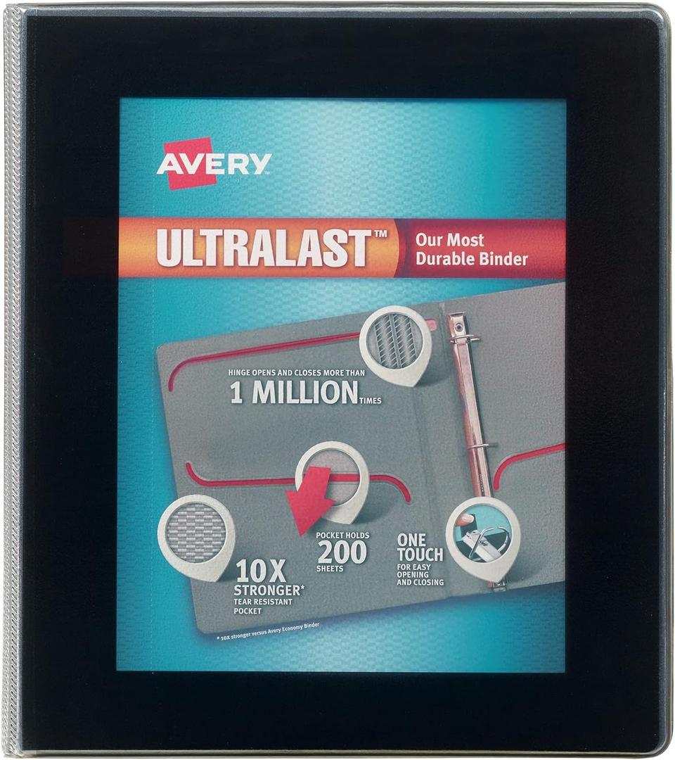 Avery® Ultralast™ Slant-Ring Binder, 1" Rings, Black