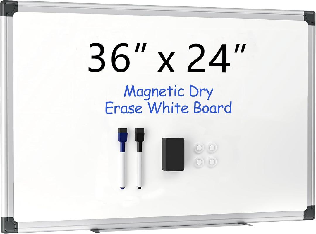 VUSIGN 36" x 24" Magnetic Whiteboard for Wall, Dry Erase Board with Silver Aluminum Frame, Hanging White Board for Office, Home, Classroom Includes 1 Eraser, 2 Multicolor Markers & 4 Magnets