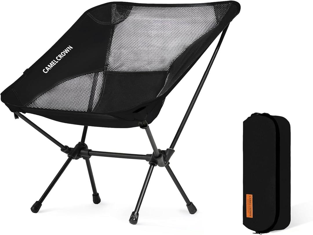 CAMEL CROWN Portable Camping Chair Lightweight Compact Folding Chair Mesh for Outdoor Camp Travel Beach Picnic Festival Hiking Backpacking Black
