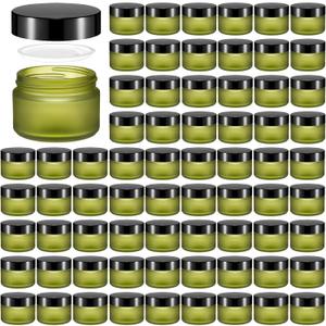 Domensi 60 Pcs 1oz Glass Jars with Lids Bulk Salve Tins Winter Cream Container Small Glass Candle Cosmetic Jars for Travel Lip Balm with Inner Liners for Lotion Sample Cream(Green, Black Lid)