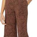 Amazon Essentials Women's Short-Sleeve Surplice Cropped Wide-Leg Jumpsuit (Medium, Brown Animal Print)