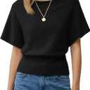 Saodimallsu Womens Boat Neck Summer Tops Batwing Dolman Short Sleeve Trendy Ribbed Knit Cinched Waist Knit Sweater Top Small