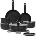 17 Pcs Pots and Pans Set Non Stick, Cookware Sets with Detachable Handle, Nonstick RV Kitchen Cooking Tools Removable Handles, Oven Safe, Induction Fast, Stackable Induction Cookware, Black