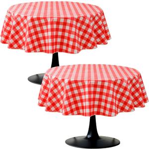 Nasitos Red and White Checkered Tablecloth 60 Inch Round for Christmas, Vinyl Tablecloth with Flannel Backing for Picnic, Round Dining Table, Outdoor Travel, 2 Pack
