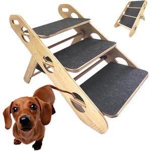 2-in-1 Foldable Dog Stairs for 18" High Beds,Couches & SUVs  Heavy Duty Wooden Pet Steps with Non-Slip Surface,Portable Puppy Stairs for Small Medium Dogs,Supports 78lbs,Assembly Required