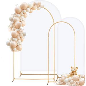 Metal Arch Backdrop Stand and Cover Set of 2, Sturdy 7.2FT, 6FT Party Backdrop Set, Wedding Arch Frame and Cover Set for Birthday, Baby Shower,Christmas, Anniversary (White)