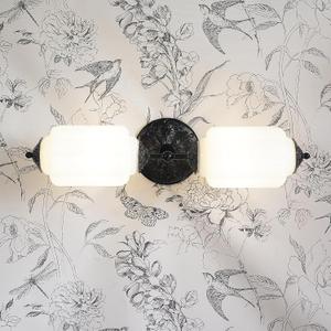 Vintage Milk Glass Bathroom Vanity Light - 2-Light Wall Sconce with Brass Finish Base & Green Glass Shade - Wall Sconce Lighting for Mirror, Kitchen, Living Room, Gallery (Bulbs Included) (white)