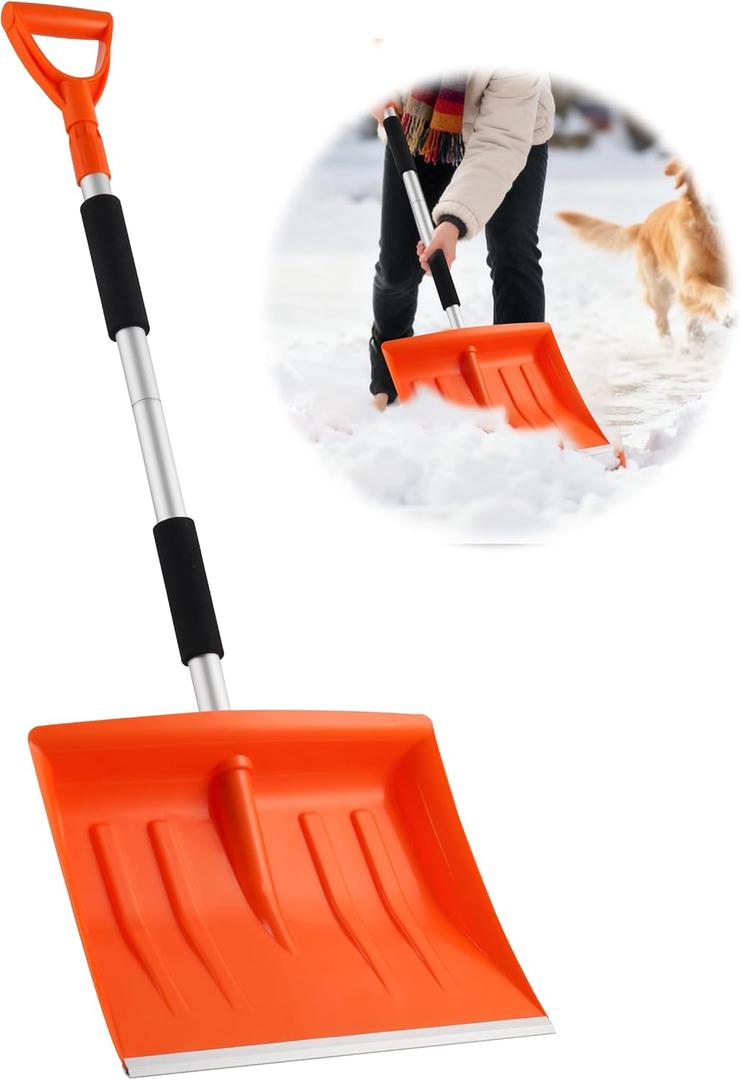 Snow Shovel for Driveway, 43" to 50" Retractable and Detachable Lightweight Plastic Snow Shovel with Sharp Blade and Non-Slip Foam Handle.Suitable for Women, Seniors