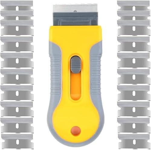 Razor Blade Scrape with 20pcs Extra Blades, Scraper Tool, Razor Blade Retractable, Paint Stripping Tool, Hob Oven Glass Cooker Cleaning Tool Non Scratch Anti Slip Window Glass Wallpaper