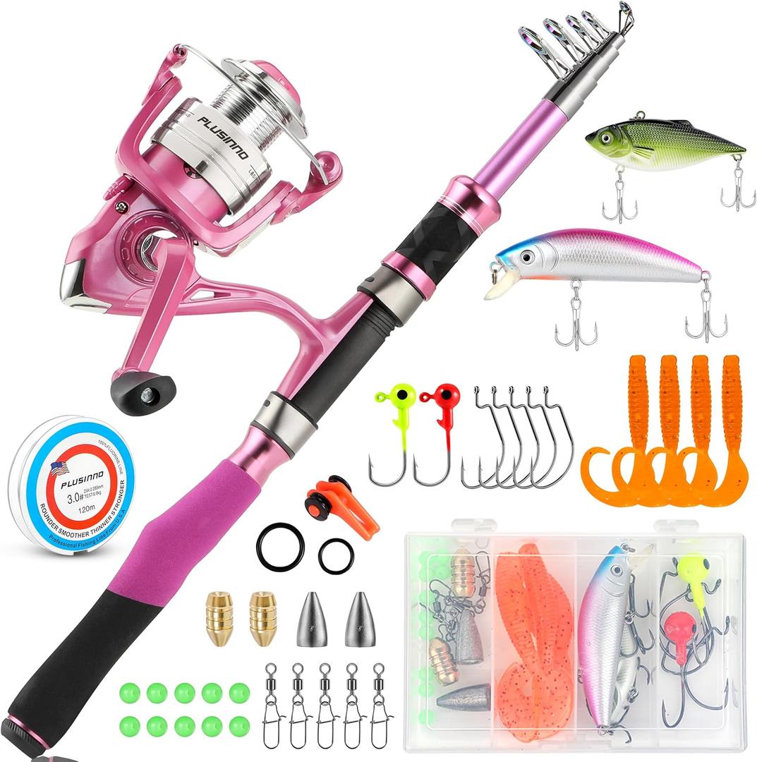 PLUSINNO Ladies Pink Telescopic Fishing Rod and Reel (1.8M 5.91Ft fishing full kit) PLUSINNO Ladies Pink Telescopic Fishing Rod and Reel (1.8M 5.91Ft fishing full kit)