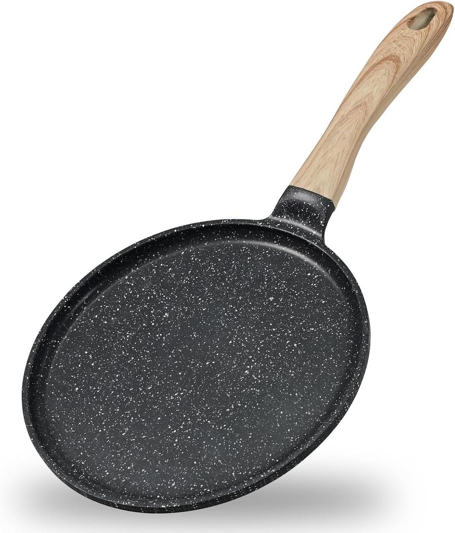 JEETEE Crepe Pan Nonstick, 9.5 inch Comales Para Tortillas Griddle Pan for Stove Top, Granite Coating Flat Pancake Pan Dosa Tawa, PFOA FREE and Induction Compatible (Grey) (Gray)
