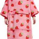 KFUBUO Wearable Blanket Hoodie for Adult Long Sherpa Strawberry Patterns Oversized Sweatshirt Blanket with Pockets Birthday Gifts for Women