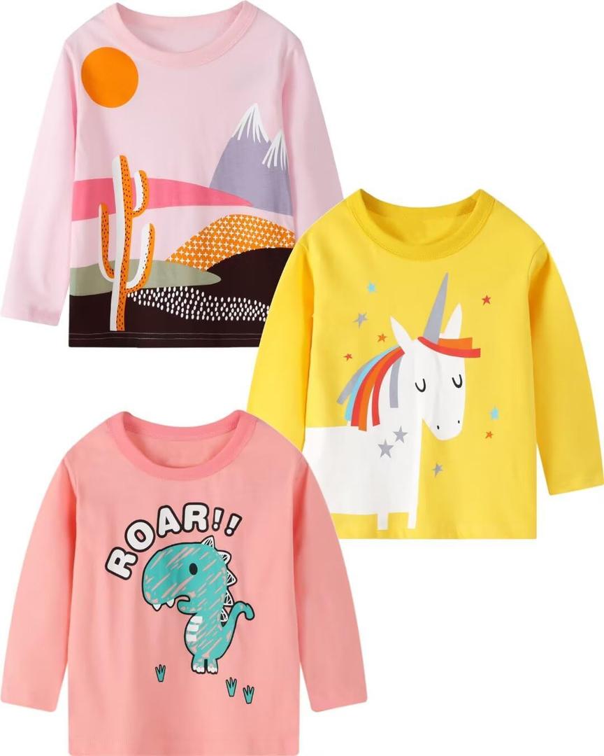 Toddler Girl Long Sleeve T-Shirts Kids Cotton Fall Top Crewneck Clothes 2-7 Years