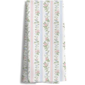 Grandmillennial Blue and Pink Floral Striped Kitchen Towels, Cottagecore French Country Hand Tea Towels for Bathroom, Farmhouse Pink Green Blue Botanical Dish Towel Dishcloth, 16x24 Inch