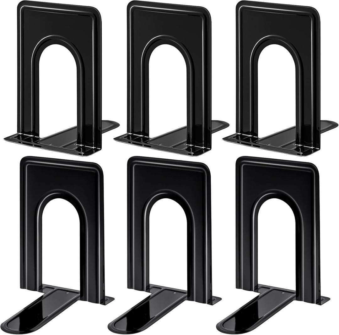 HappyHapi Book Ends, Bookends, Metal Bookend for Shelves, Non-Skid Book End to Hold Books, Black Book Stopper/Holder for Office Home Kitchen, 5.7X 4.9 X 6.5 in, 3 Pair(6 Pcs, Large) (size 7 - 3 pair)