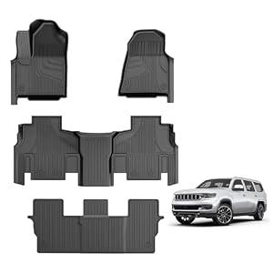 Floor Mats Compatible with 2022-2024 2025 Jeep Wagoneer 8-Seat (NOT for 7-Seat/L/S/Grand Cherokee) : Custom Fit All Weather TPE Heavy Duty Car Floor Liners Wagoneer Accessories