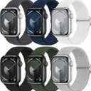 6 Pack Braided Stretchy Bands Compatible with Apple Watch Band 38mm 40mm 41mm 42mm 44mm 45mm 46mm 49mm Women Men, Adjustable Nylon Solo Loop Elastic Straps for iWatch Series 10 9 8 7 6 5 4 3 SE Ultra (44mm/45mm/46mm/49mm/42mm(Series 3 2 1), Olive Green/Deep Gray/White/Navy Blue/Titan Gray/Black)