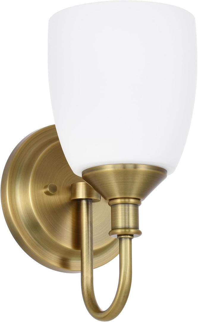 Brass Wall Sconces, Vintage 1 Light Sconce, Wall Light with Opal Glass for Entrance Bedroom Bathroom Living Room & Hallway, Champagne Bronze