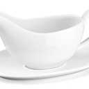 Yedio 12oz Gravy Boat with Saucer, Large White Ceramic Gravy Boat, Boat and Tray for Turkey Beef Sauce, Salad Dressing, Creamer, Milk, Broth,Microwave and Dishwasher Safe