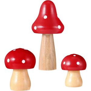 SUPVOX 3pcs Mushrooms Miniature Figurines Mini Wooden Mushrooms Fairy Garden Accessories Flower Pots Micro Landscape Decoration Supplies (Red)
