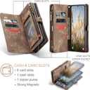 Asuwish Phone Case for Samsung Galaxy S24 5G Zipper Wallet Magnetic Detachable Cover with Tempered Glass Screen Protector and PU Leather Flip Card Holder Cell Accessories S 24 24S G5 Women Men Brown