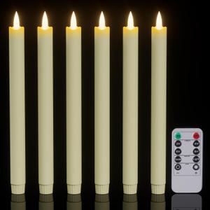 GenSwin Flameless Taper Candles Flickering with Remote Timer, 6Pcs LED Taper Candles Battery Operated with Realistic 3D Wick for Home Decoration (Ivory, 0.79" x 9.1")