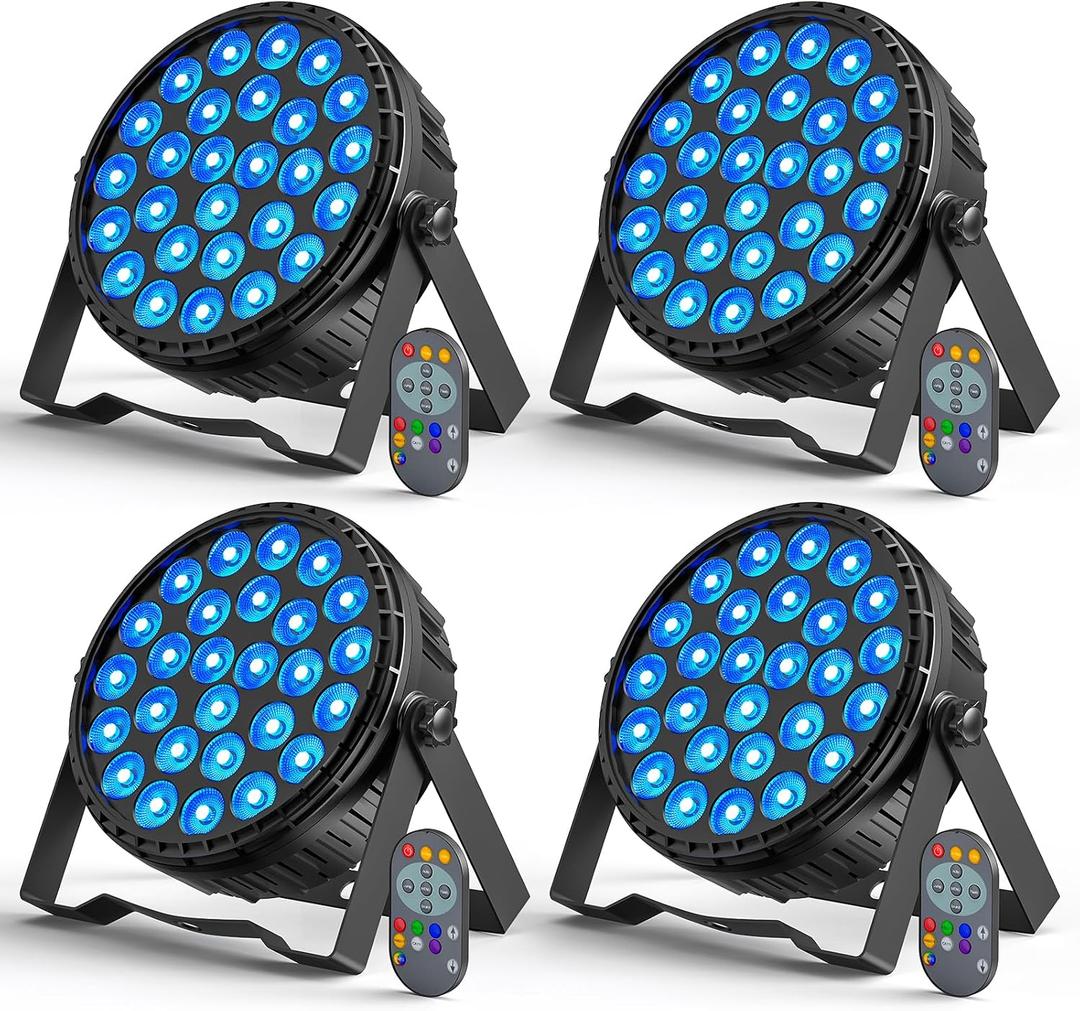 LED Par Light RGBW 4in1 160W 27Leds Stage Lights Remote & DMX Controlled Sound Activated Auto Play 8/4 Channel Uplights for Events Wedding Halloween Birthday Party Dance Stage Lighting (4 Packs)