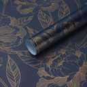 2 x Vinjiasin Peel and Stick Wallpaper Blue and Gold Wallpaper Floral Contact Paper Vintage Removable Self Adhesive Wall Paper for Bathroom Bedroom 17.3"x 78.7"
