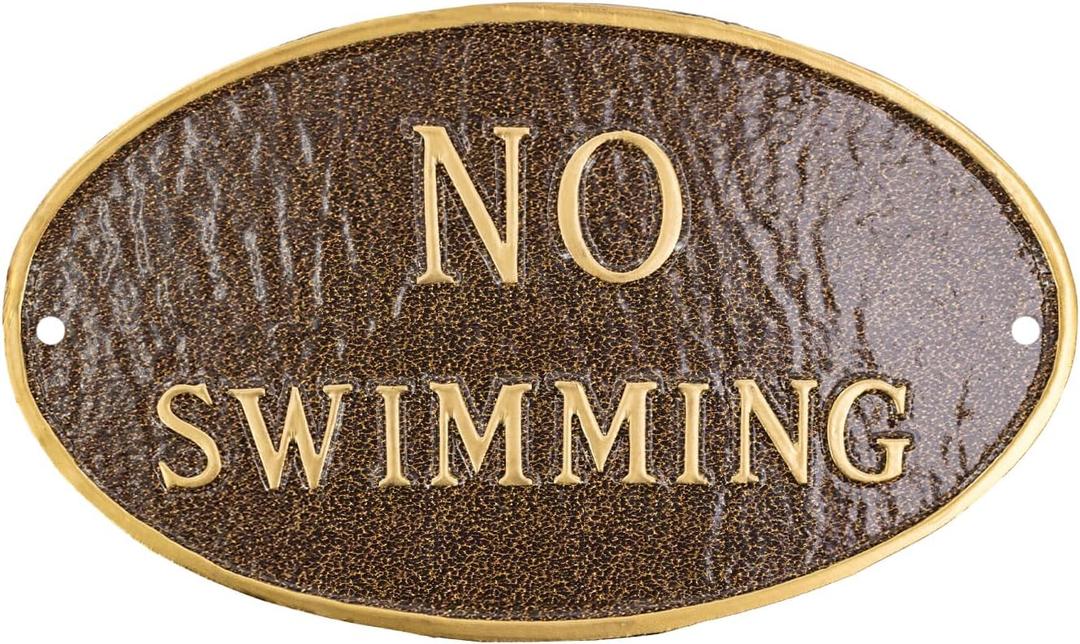 6" x 10" Small Oval No Swimming Statement Plaque Sign - Hammered Bronze