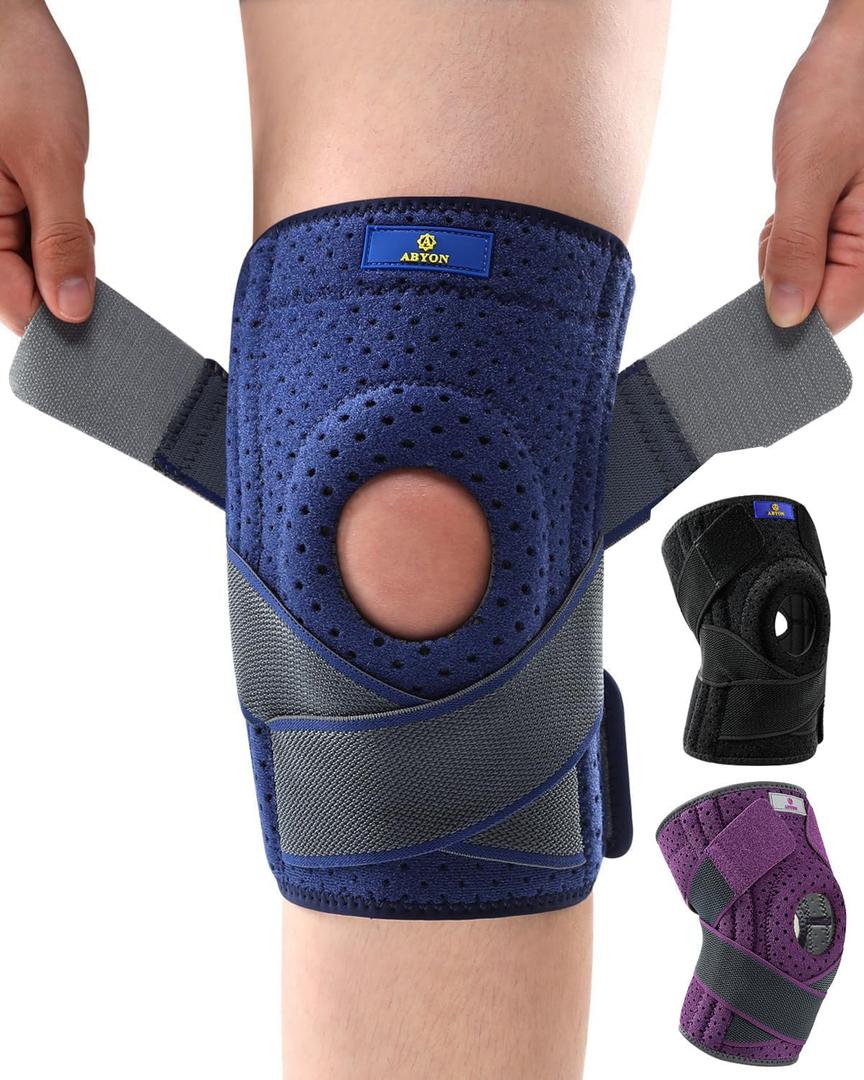 ABYON Knee Brace for Men & Women Meniscus Tear, Knee Support with Dual Side Stabilizers & Crossed Compression Straps for Knee Pain Relief, ACL, Arthritis and Post-Surgery Recovery - (4X-Large/5X-Large (Pack of 1), Blue)