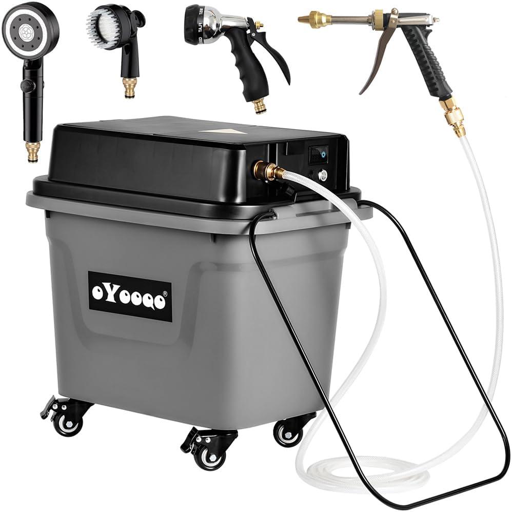Cordless Portable Power Washer - 10 Gal Built-in Tank, 330 PSI Max, 5 Hrs Runtime, Wheel-Mounted & Hoseless, Perfect for Car Wash, Portable Shower, Garden/Patio, Camping & Outdoor Cleaning