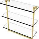 Allied Brass NS-5/ 16TB 16 Inch Triple Tiered Integrated Towel Bar Glass Shelf, Polished Brass