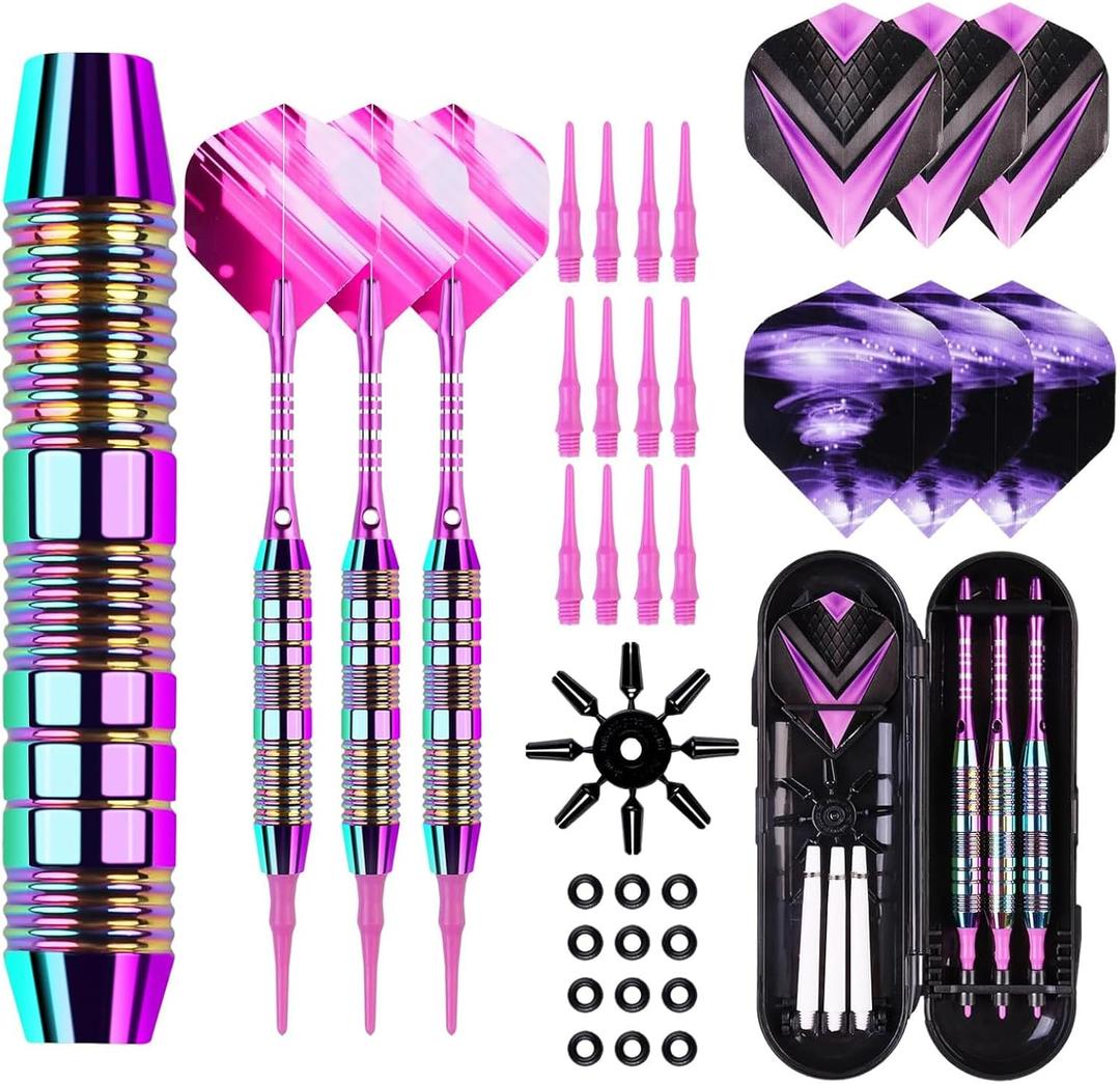 Soft Tip Darts Set - Darts Plastic Tip Sets, 3Pack Professional Plastic Tips Dart with Extra 12 Soft Tips and 6 Replace Dart Leaf for Beginners & Pro Players (Purple)