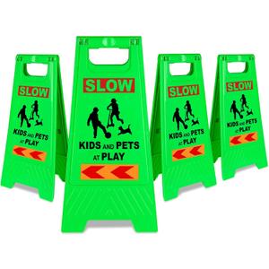 XPCARE 24 Inches Kids Playing Sign for Street, 4PACK Green Children at Play Safety Sign with Reflective Tapes,Caution Slow Down for Street,Kids and Pets at Play Warning Sign