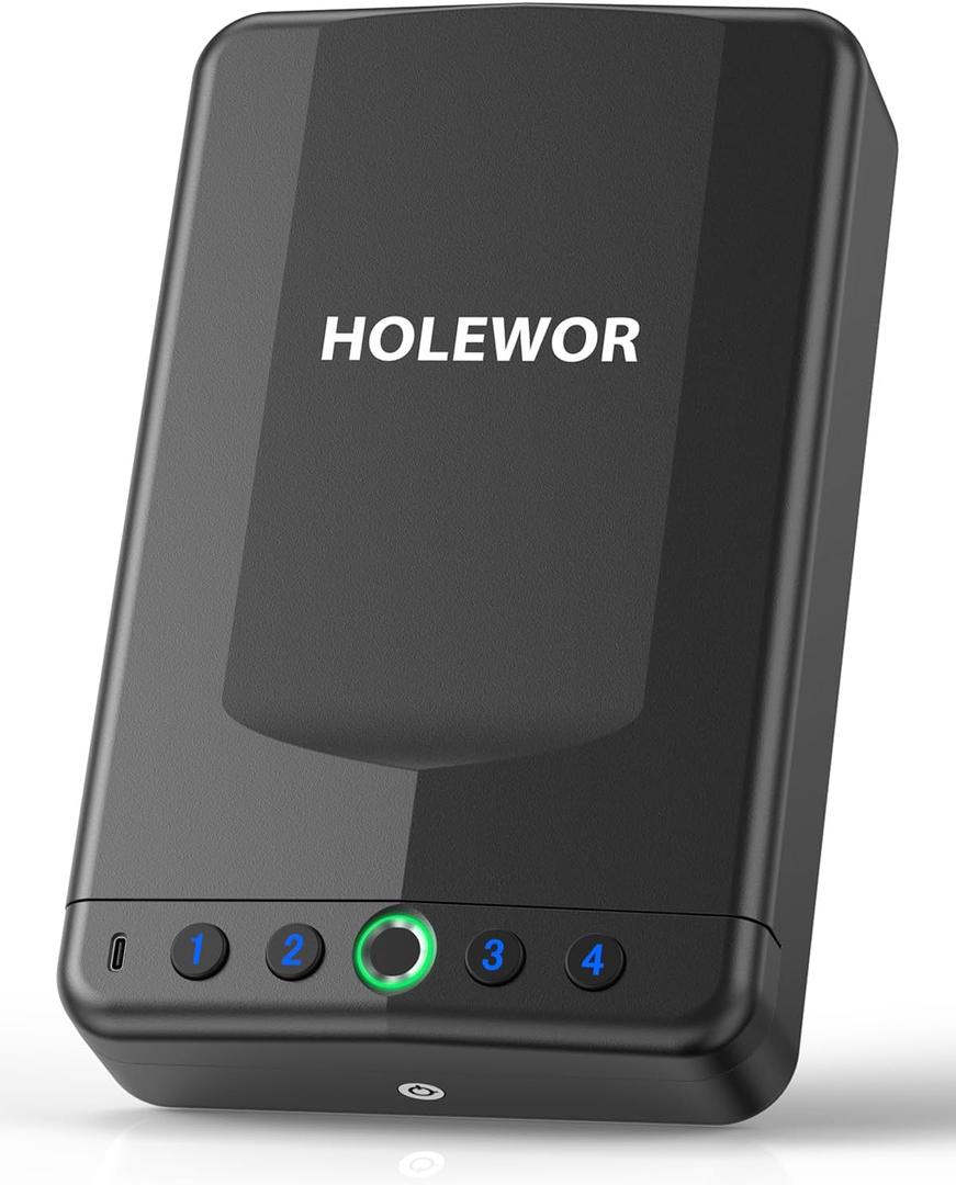 HOLEWOR Car Gun Safe, Small Pistol Safe Biometric Gun Lock Box for Handgun, Portable Fingerprint Quick Access Travel Gun Case for Nightstand Bedside
