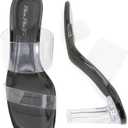 Clear Heels for Women Transparent Two Strap Block Chunky Square Heel Sandals Open Toe Slip On Mules for Women (7.5)