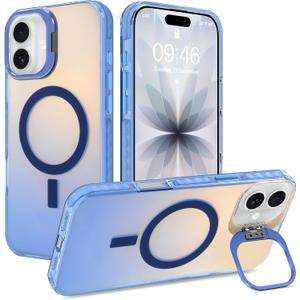 Cute Case for iPhone 17 Case with Stand for Women Girls [Compatible with Magsafe] Aesthetic Glitter Sparkly Bling Magnetic Phone Cover with Camera Lens Kickstand, Iridescent Blue
