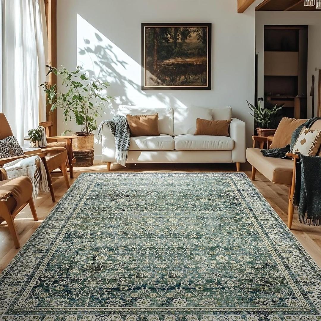 6x9 Area Rugs Washable Rugs for Bedroom, Faux Wool Moody Floral Boho Vintage Oriental Indoor Carpet for Living Room, Hunter Forest Green 6x9 Area Rugs Washable Rugs for Bedroom, Faux Wool Moody Floral Boho Vintage Oriental Indoor Carpet for Living Room, Hunter Forest Green