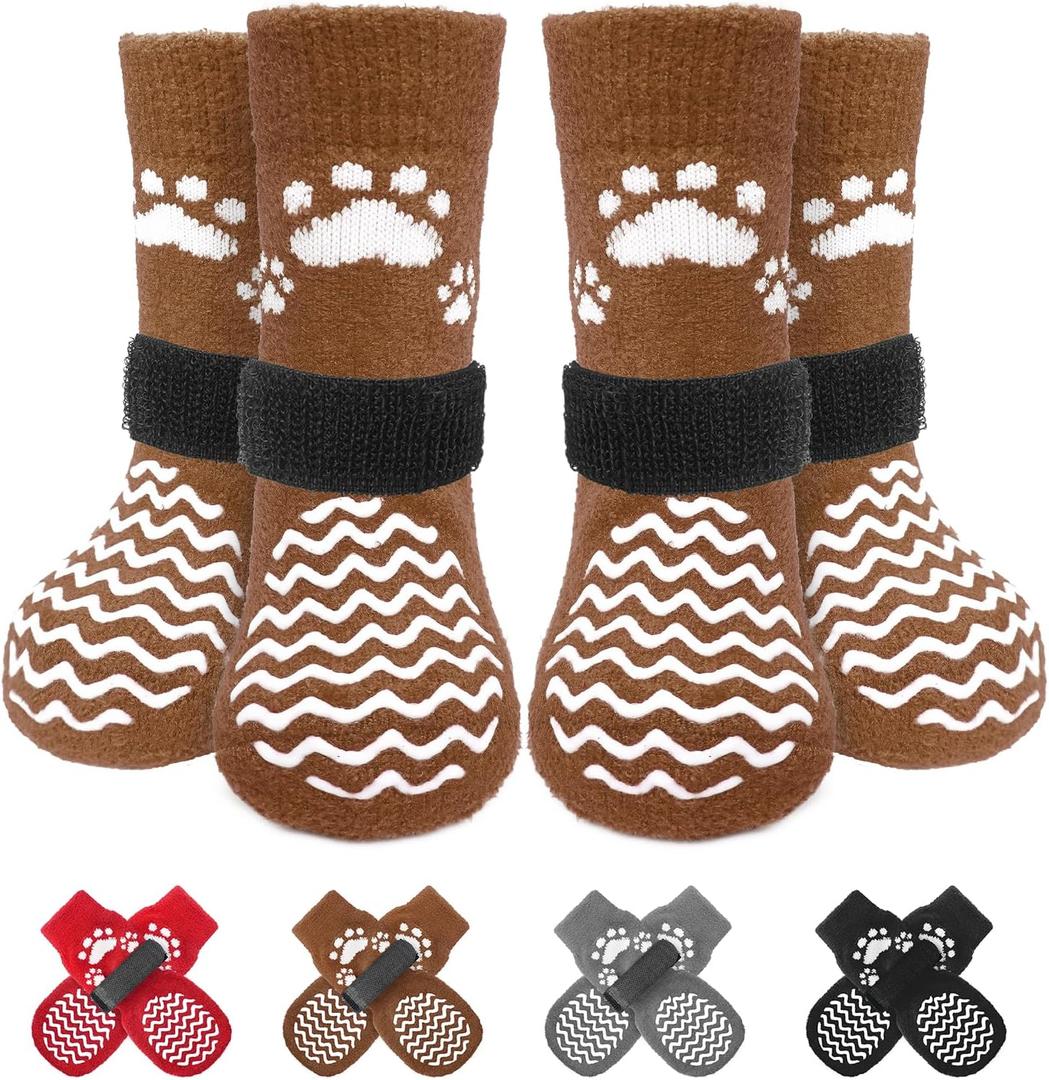 Anti Slip Dog Socks with Grippers for Hardwood Floors, Dog Shoes for Hot/Cold Pavement, Boots & Paws Protectors to Prevent Licking, Traction Booties for Senior Small Large Dogs (Medium)