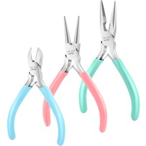 Mr. Pen- Pliers for Jewelry Making, 3 Pack, Chain Nose, Round Nose Pliers Set and Wire Cutter for Beading, Wire Wrapping, Jump Rings, Jewelry Repair, Crafting, DIY (Pastel 2)