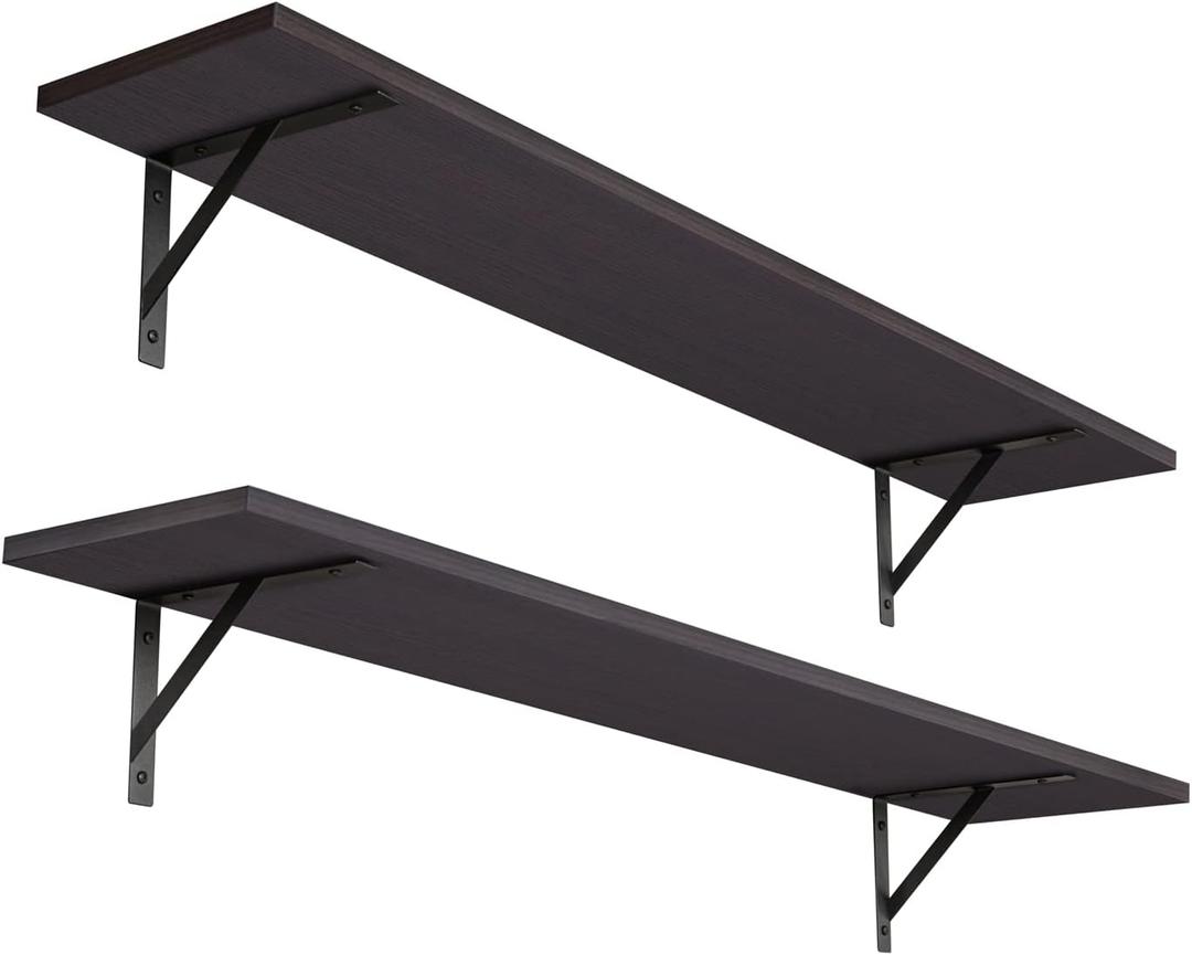 DINZI LVJ Long Wall Shelves, 39.4Inch Wall Mounted Shelves Set of 2, Extra Large Wall Storage Ledges with Sturdy Metal Brackets for Living Room, Bathroom, Bedroom, Kitchen, Espresso