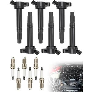 Ignition Coil & Spark Plug Kits UF487 Compatible with Toyota Lexus 3.5L V6, Sienna, Camry, RX350 ES350, Highlander, Replaces# 90919-02255, Set of 6